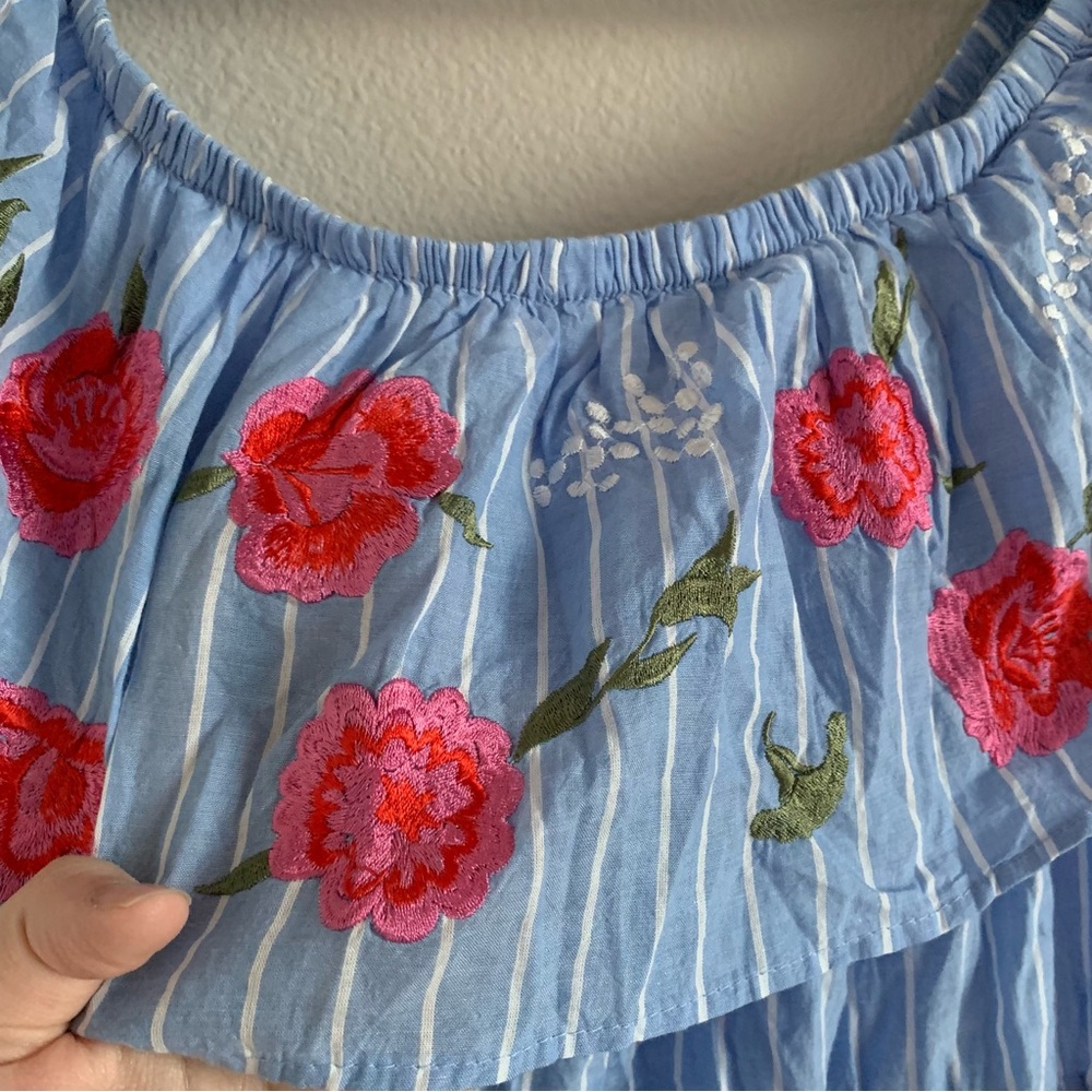 Blue Ruffled Off-the-Shoulder Sundress - Picture 3 of 7
